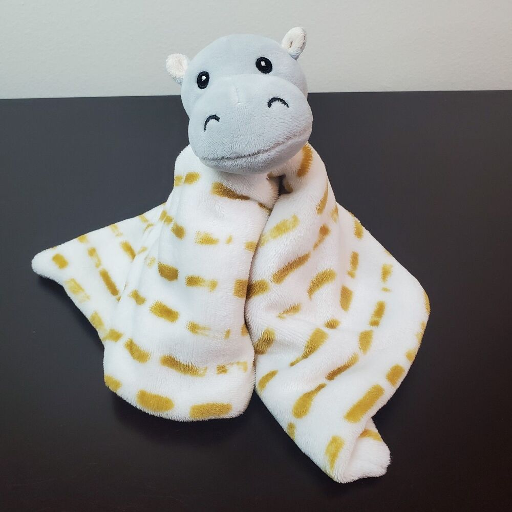 Lila And Jack Gray Hippo Security Blanket Lovey Golden Stripes Plush Baby Toy